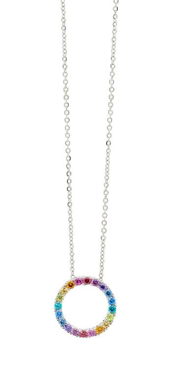 Ellani Stg Multi Colour Open Circle Pendant