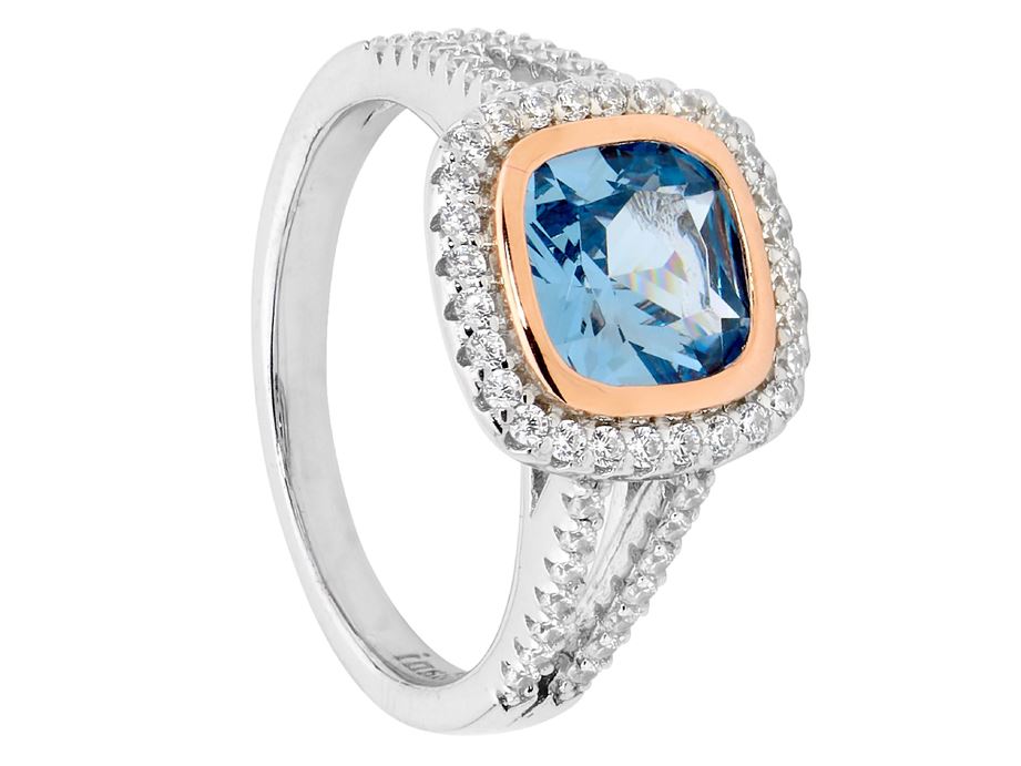 Ellani Stg CZ Blue Spinel Halo Ring