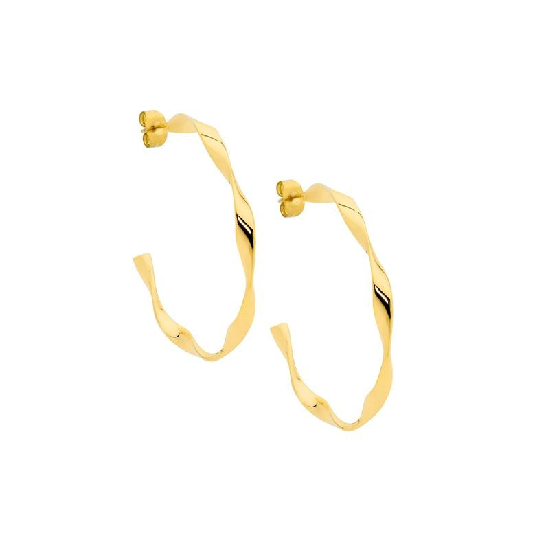 Ellani Gold Plated Stainless Steel Twist Hoop Earrings