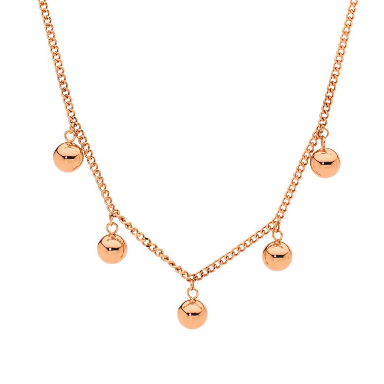 Ellani Rose Plated Stainless Steel 5 Ball Necklace