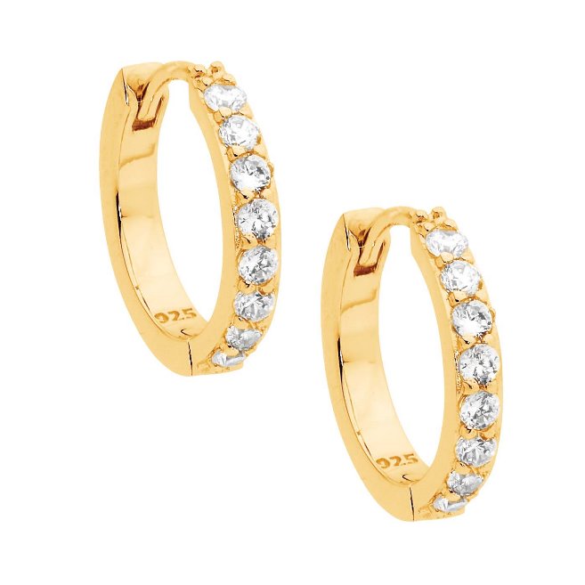 Ellani Stg Gold Plated CZ Hoop Earrings
