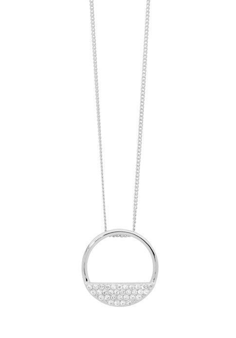 Ellani Stg CZ Half Open Circle Pendant