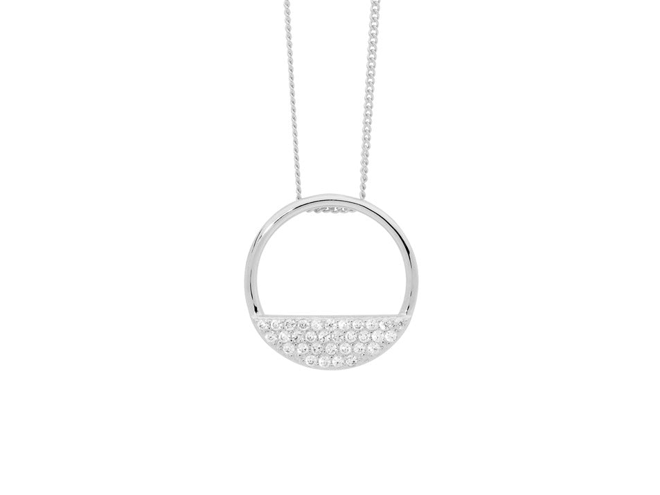 Ellani Stg CZ Half Open Circle Pendant