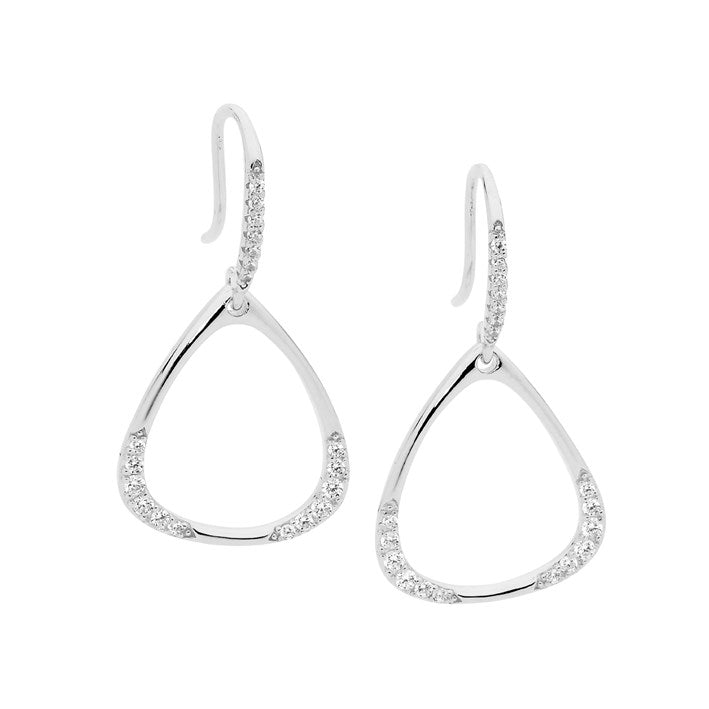 Ellani Stg CZ Open Triangle Drop Earrings