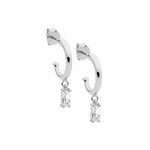 Load image into Gallery viewer, Ellani Stg CZ Half Hoop Baguette Drop Earrings
