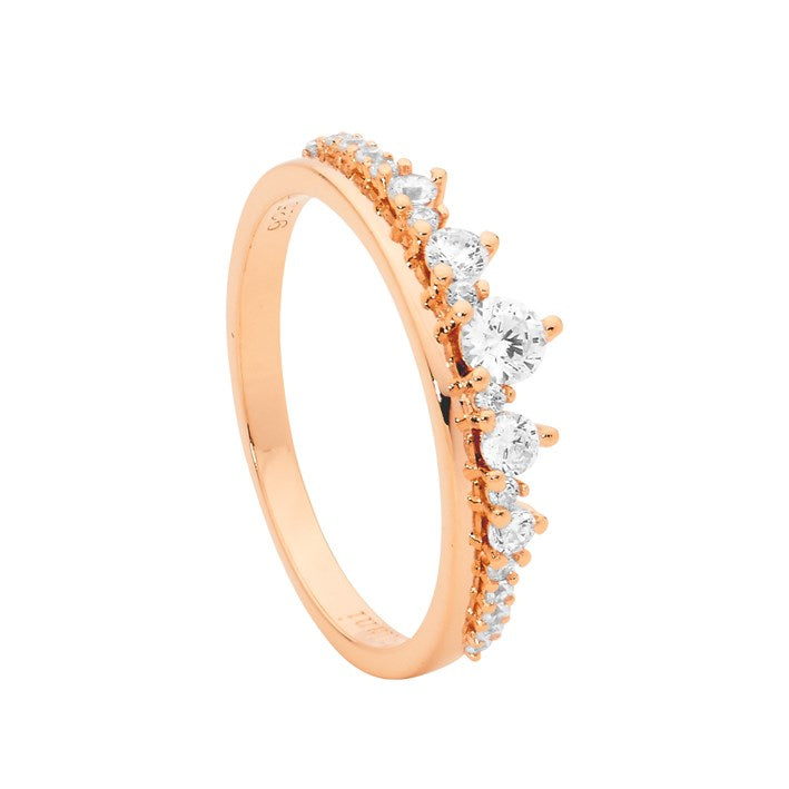 Ellani Rose Gold Plated Stg CZ Graduated Stacker Ring