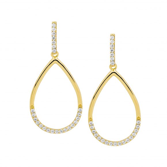 291440 ellani stg gold plated cz open teardrop earrings