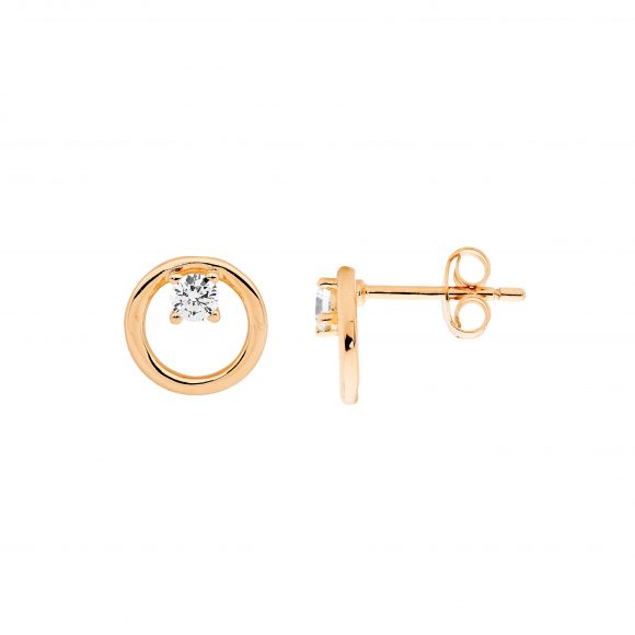 Ellani Stg Rose Gold Plated CZ Open Circle Earrings