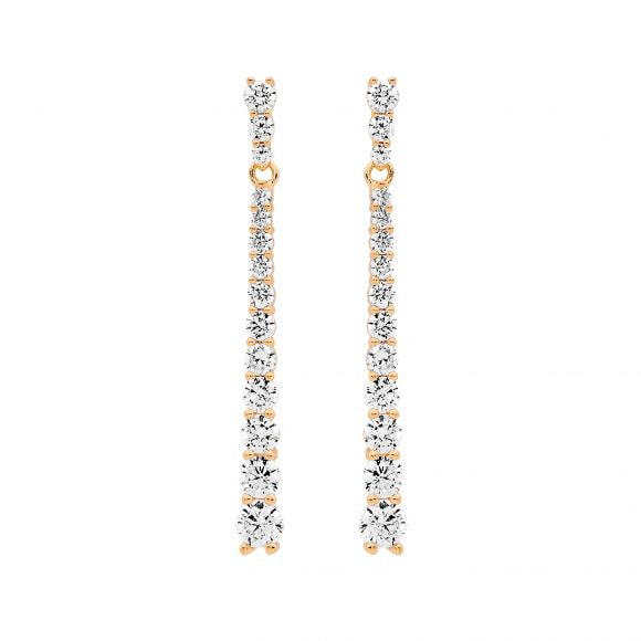 Ellani Stg Rose Gold Plated CZ Graduated Drop Earrings
