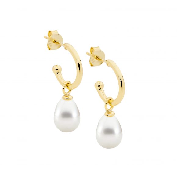 Ellani Stg Gold Plated Freshwater Pearl Drop Earrings