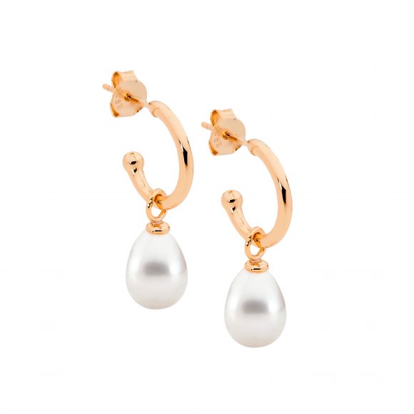 291446 ellani stg rose gold plated freshwater pearl drop earrings