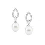 Load image into Gallery viewer, Ellani Stg CZ Freshwater Pearl Open Teardrop Earrings
