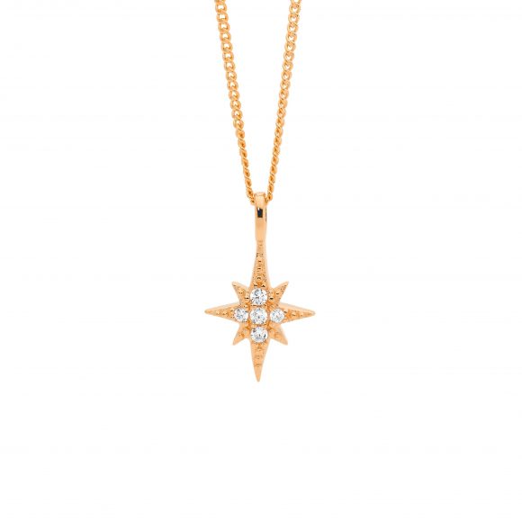 Ellani Stg Rose Gold Plated CZ Star Pendant
