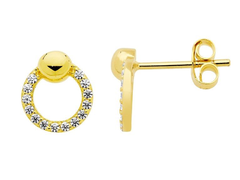 Ellani Stg Gold Plated CZ Ball Circle Stud Earrings