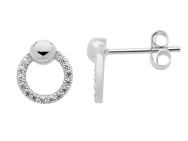 Ellani Stg CZ Ball Circle Stud Earrings