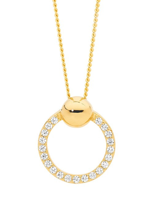 Ellani Stg Gold Plated CZ Ball Circle Pendant