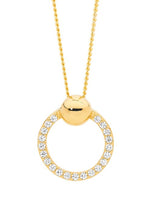 Load image into Gallery viewer, Ellani Stg Gold Plated CZ Ball Circle Pendant
