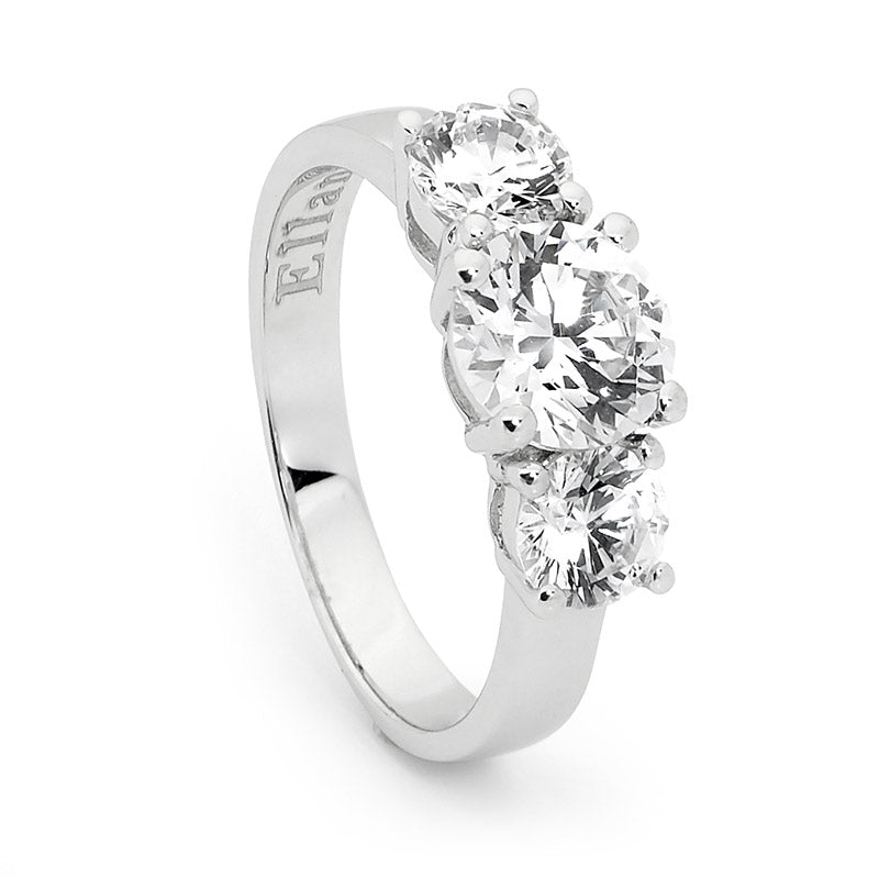 Ellani Stg Three CZ Ring
