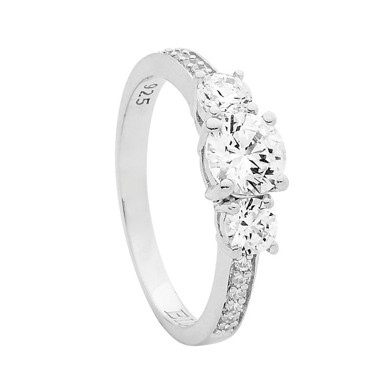 Ellani Stg Three CZ Ring