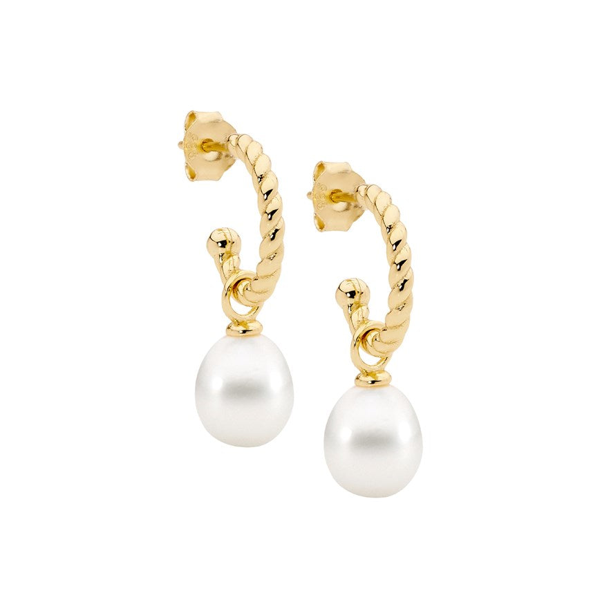 291502 ellani sterling silver gold plated pearl drop earrings