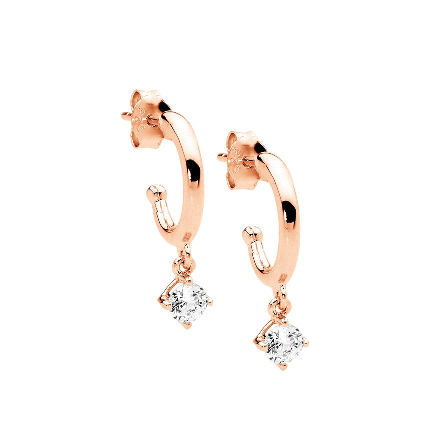 Ellani Stg Rose Gold Plated CZ Drop Earrings