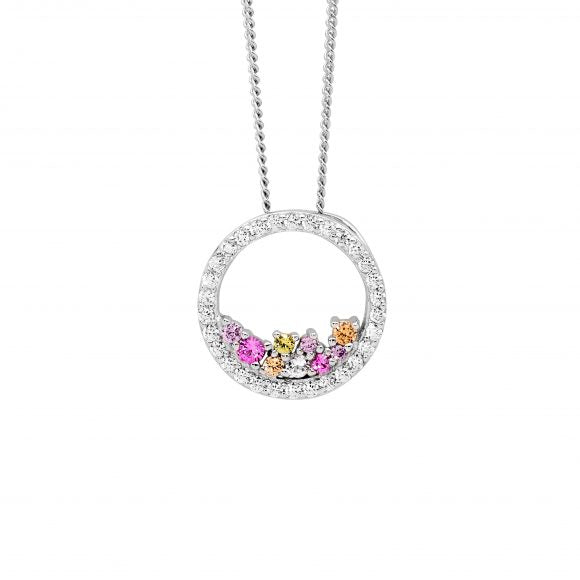 Ellani Stg CZ Pastel Open Circle Pendant