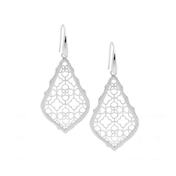 Ellani Stainless Steel Open Teardrop Filigree Earrings