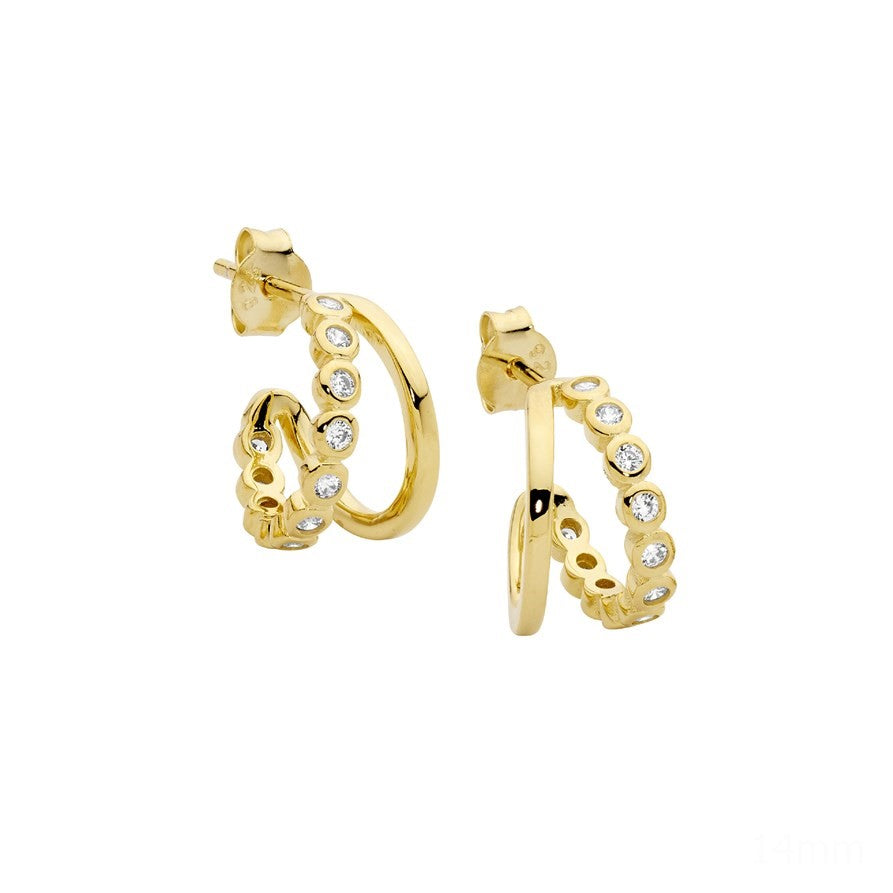 291515 ellani stg gold plated cz bezel double hoop earring e586g