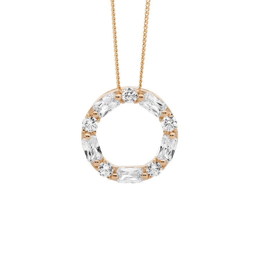 291518 ellani stg rose gold plated bag cz necklace p873r