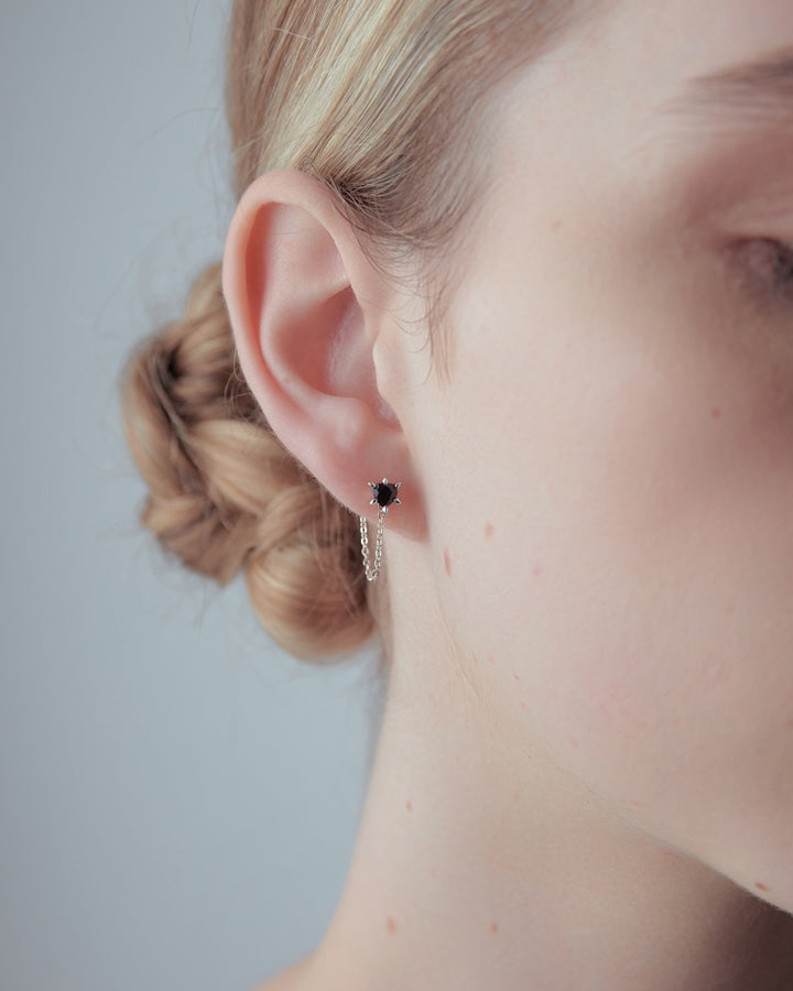Karen Walker Stg Onyx Heart & Chain Studs