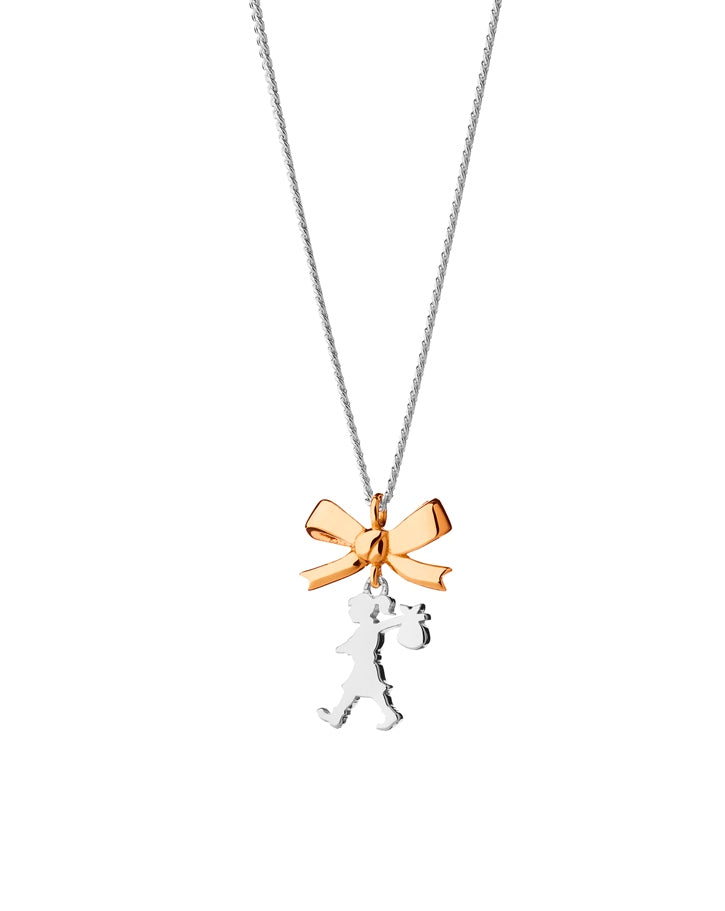 341023 karen walker sterling silver 9ct yellow gold mini girl with a bow necklace kw479pn 9bi