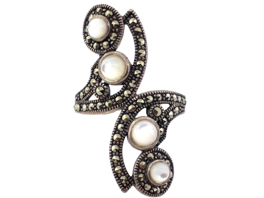 Sterling Silver Mother Of Pearl Marcasite Ring