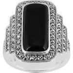 Load image into Gallery viewer, Sterling Silver Art Deco Rectangle Onyz Marcasite Ring
