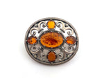 Load image into Gallery viewer, Sterling Silver Amber Marcasite Oval Brooch
