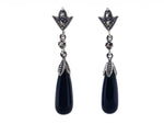 Load image into Gallery viewer, Sterling Silver Onyx Marcasite Drop Earrings

