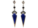 Load image into Gallery viewer, Sterling Silver Lapis Lazuli Marcasite Onyx Drop Earrings

