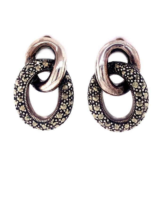350328 sterling silver marcasite two loop stud earrings