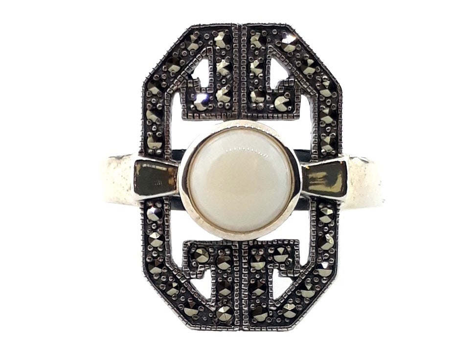 350330 sterling silver opal marcasite art deco ring p