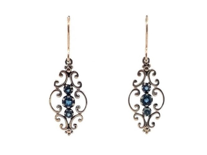 Sterling Silver Blue Topaz Filigree Hook Earrings