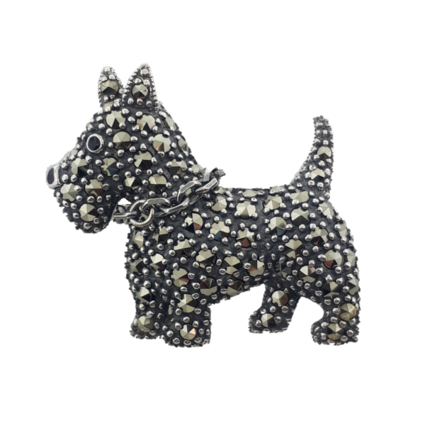 350345 stg marcasite scottie dog brooch vintage reproduction