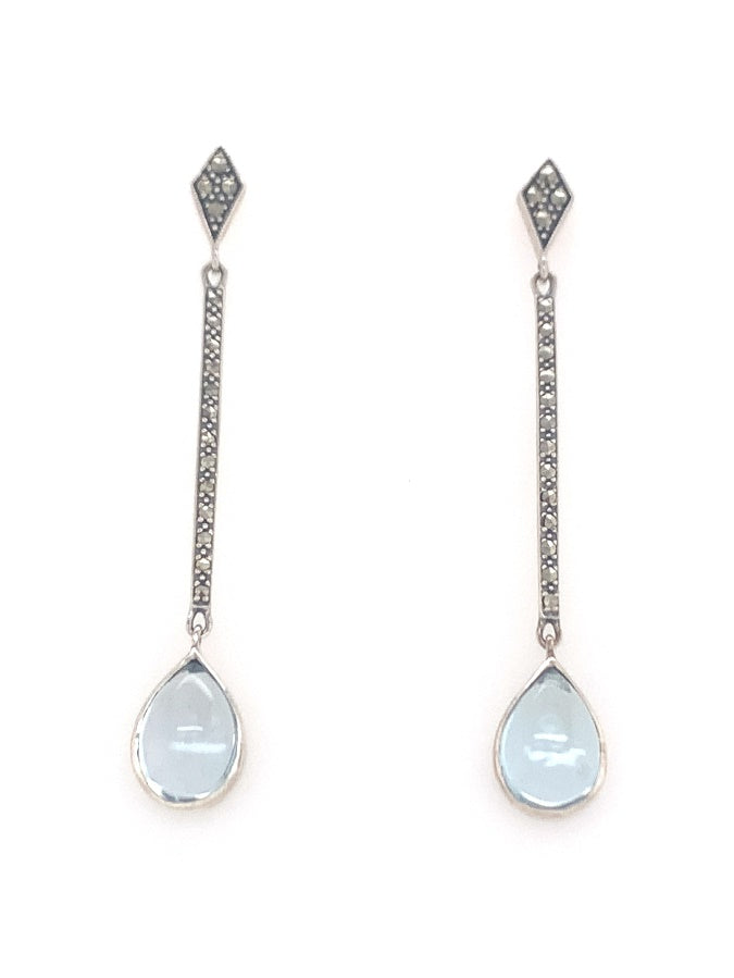 Sterling Silver Blue Topaz Marcasite Drop Earrings
