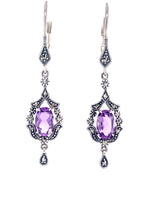 Load image into Gallery viewer, Sterling Silver Amethyst Marcasite Drop Earrings
