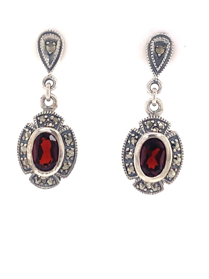 350386 sterling silver garnet marcasite earrings