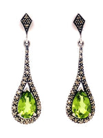Load image into Gallery viewer, Sterling Silver Peridot Marcasite Drop Earrings
