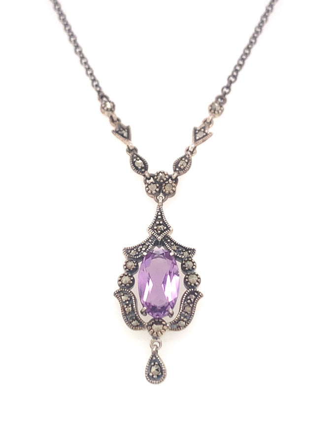 350391 sterling silver amethyst marcasite neacklace