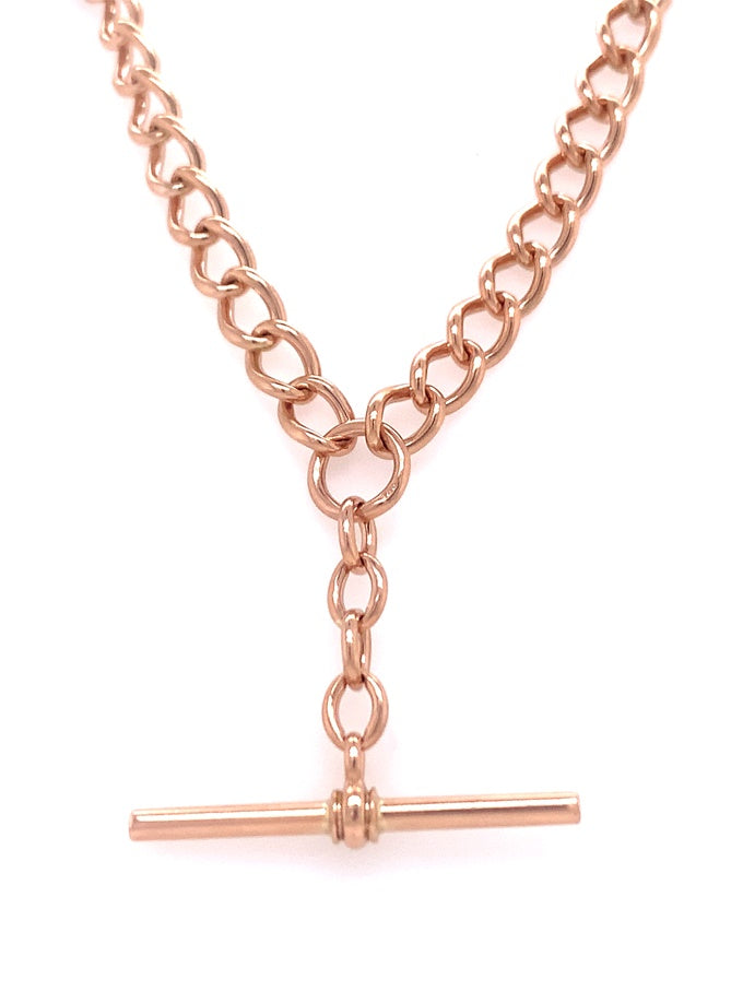 15ct Rose Gold 41cm Vintage Open Curb Fob Chain