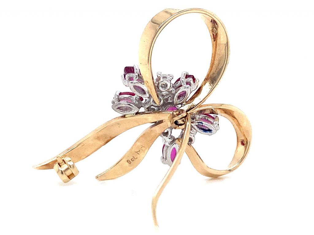 9ct ruby diamond bow brooch tdw 0