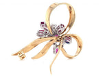 Load image into Gallery viewer, 9ct Ruby Diamond Bow Brooch TDW 0.13ct
