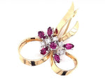 Load image into Gallery viewer, 9ct Ruby Diamond Bow Brooch TDW 0.13ct
