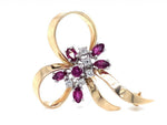 Load image into Gallery viewer, 9ct Ruby Diamond Bow Brooch TDW 0.13ct
